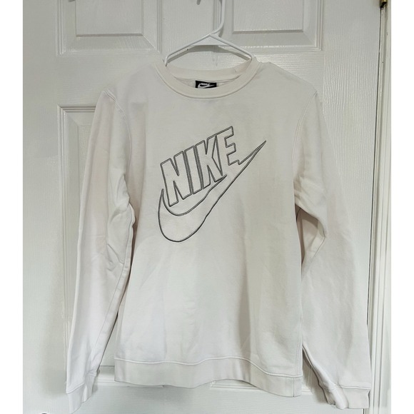 Nike Other - Nike‎ Crewneck Long Sleeve Sweatshirt White Embroidered Outlined Swoosh Logo S